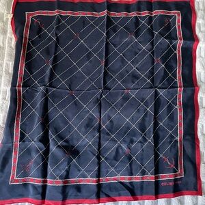 Celine Dark Blue and Burgundy Silk Scarf